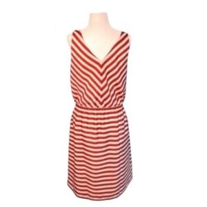 Loft Chevron Striped Mini Dress Maroon Cream Knit V-Neck Sleeveless M